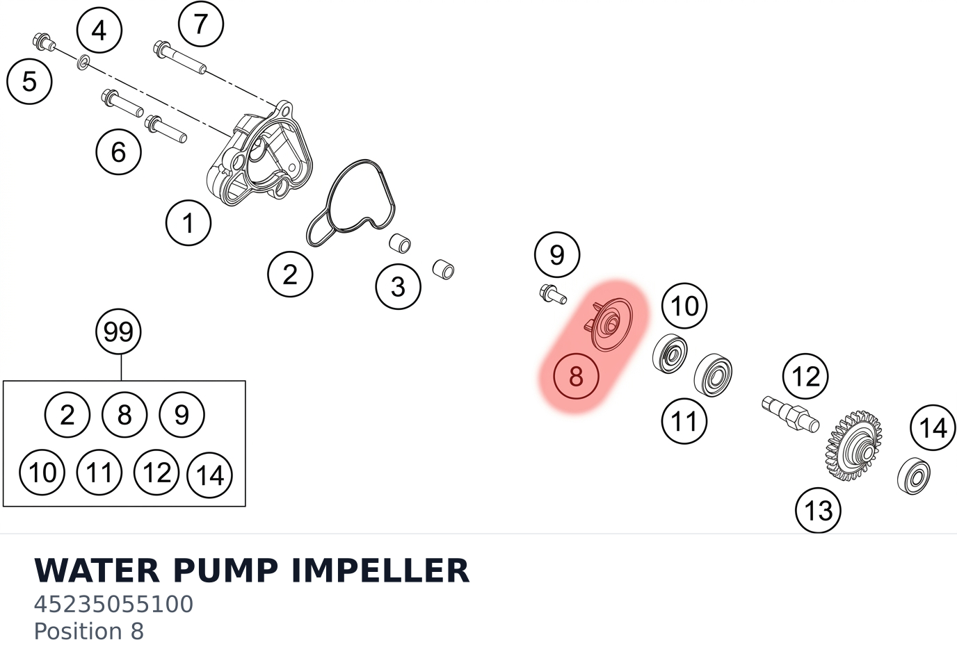 Diagram preview: WATER PUMP IMPELLER (45235055100)