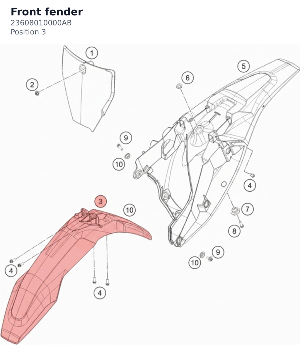 Diagram preview: Front fender (23608010000AB)