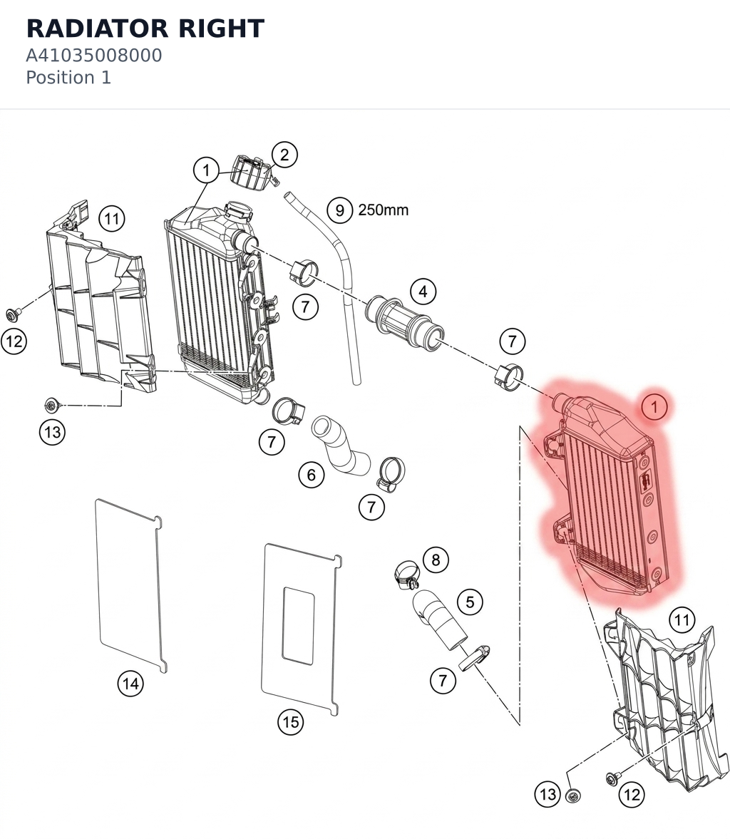 Diagram preview: RADIATOR RIGHT (A41035008000)