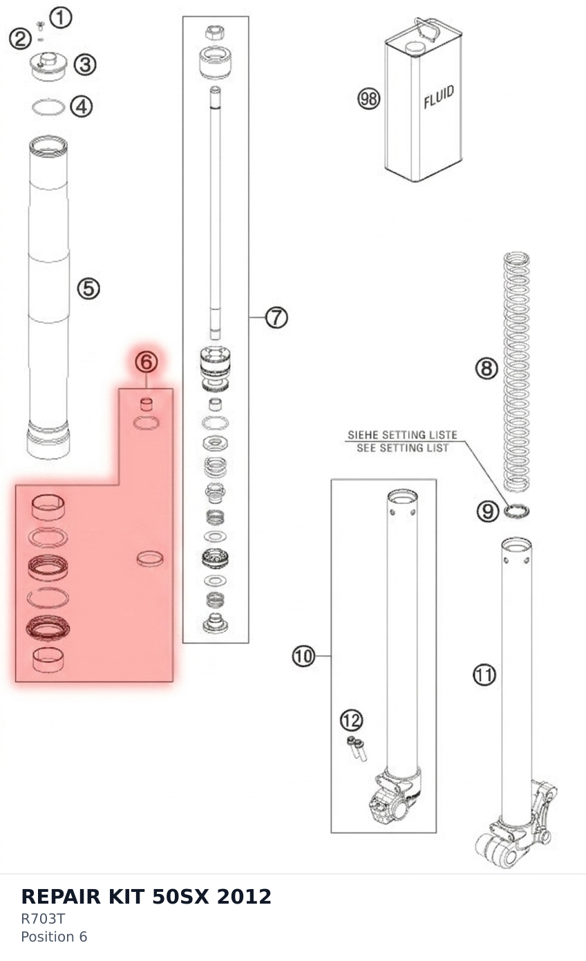 Diagram preview: REPAIR KIT 50SX 2012 (R703T)