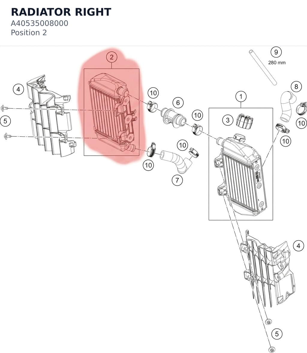 Diagram preview: RADIATOR RIGHT (A40535008000)
