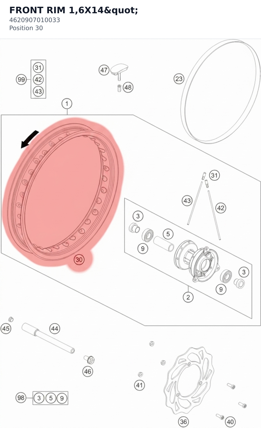 Diagram preview: FRONT RIM 1,6X14" (4620907010033)
