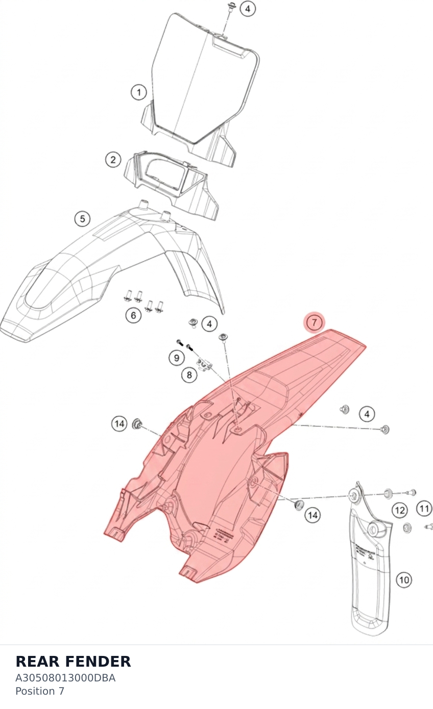Diagram preview: REAR FENDER (A30508013000DBA)