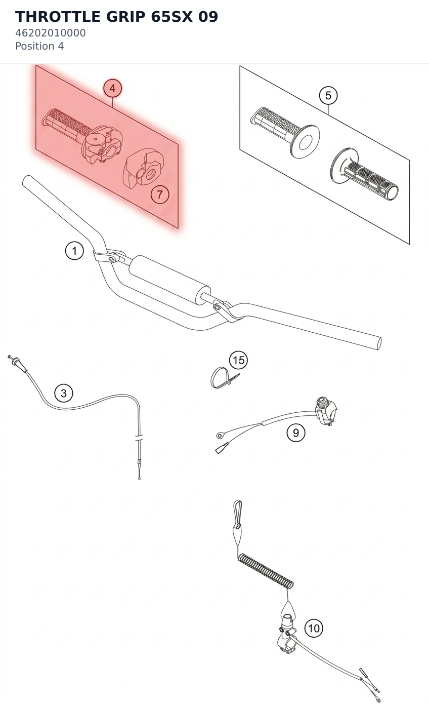 Diagram preview: THROTTLE GRIP 65SX 09 (46202010000)