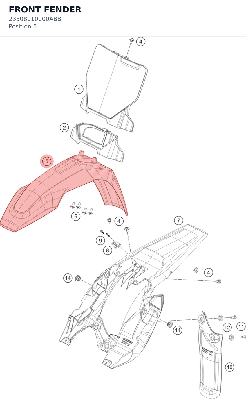 Diagram preview: FRONT FENDER (23308010000ABB)