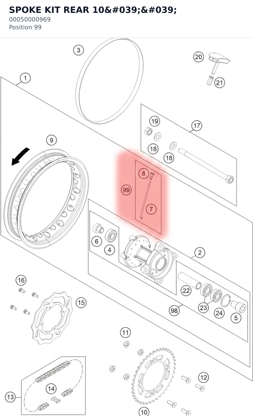 Diagram preview: SPOKE KIT REAR 10'' (00050000969)