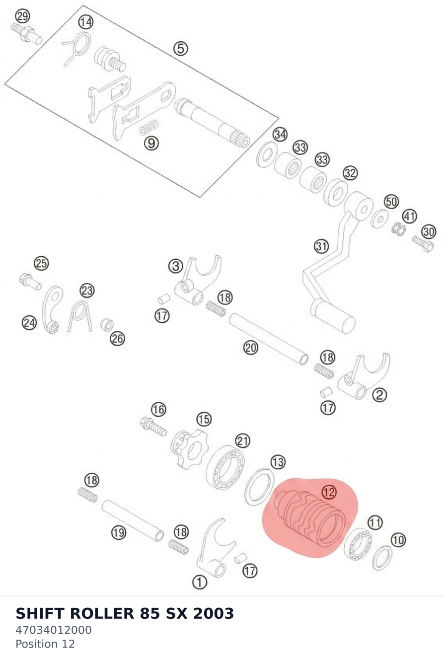Diagram preview: SHIFT ROLLER 85 SX 2003 (47034012000)