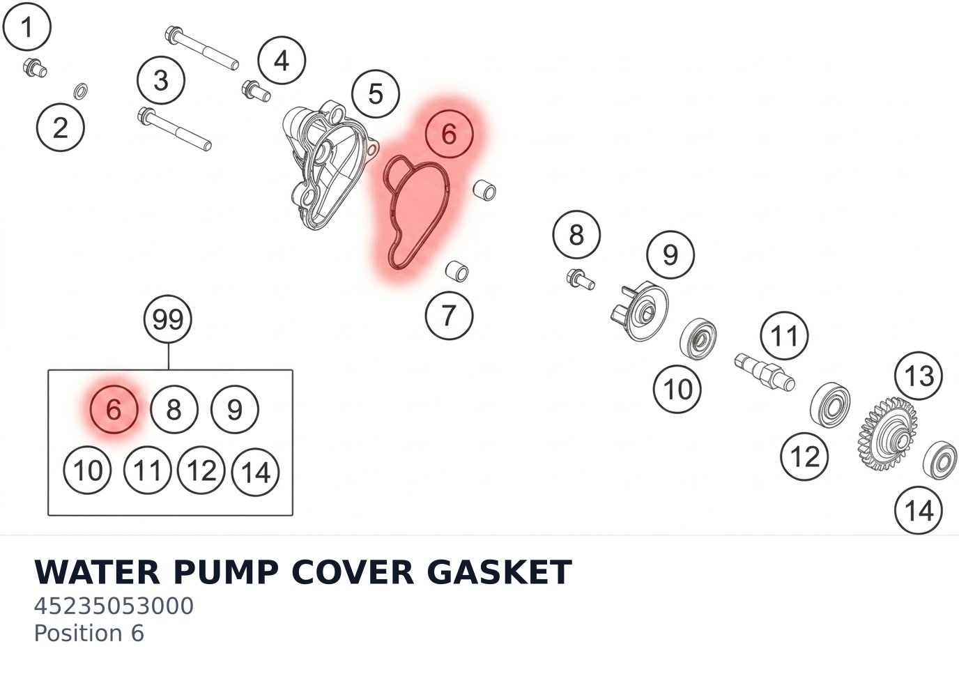 Diagram preview: WATER PUMP COVER GASKET (45235053000)