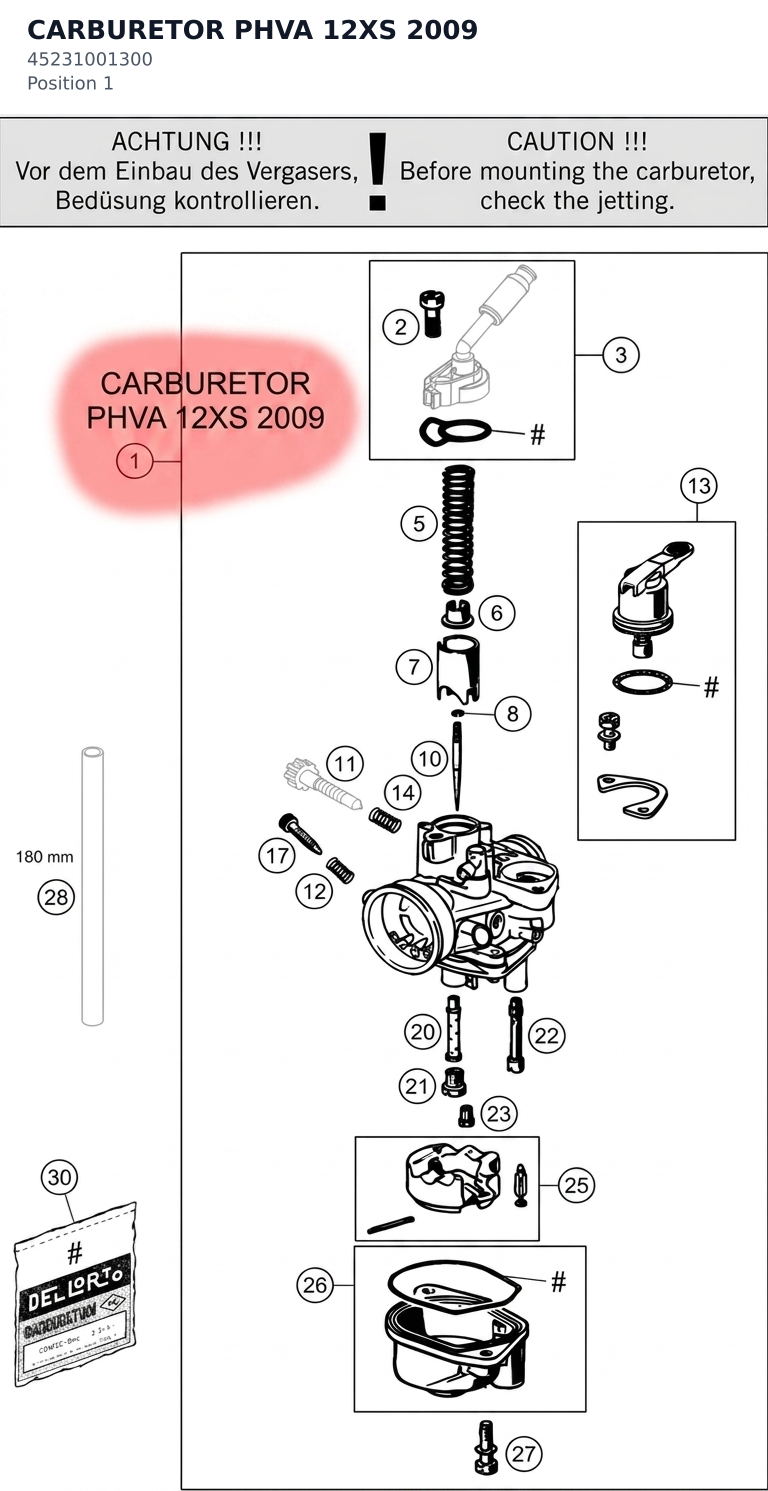 Diagram preview: CARBURETOR PHVA 12XS 2009 (45231001300)