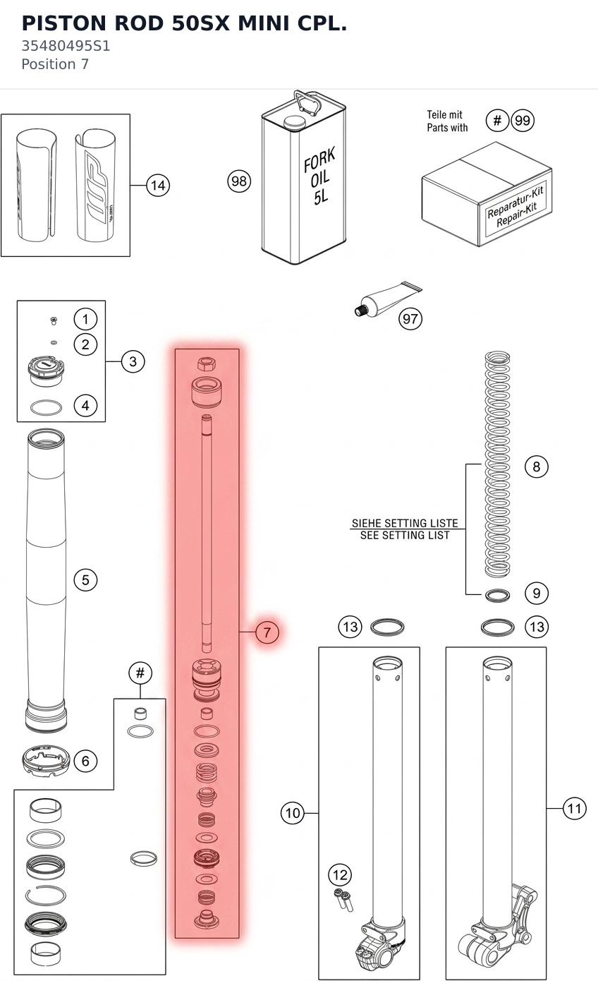Diagram preview: PISTON ROD 50SX MINI CPL. (35480495S1)