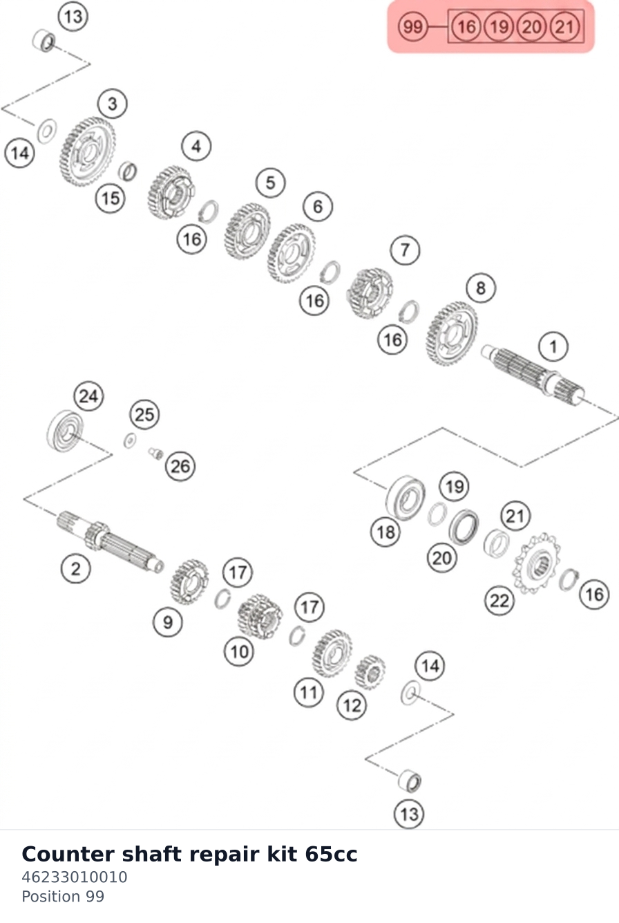 Diagram preview: Counter shaft repair kit 65cc (46233010010)