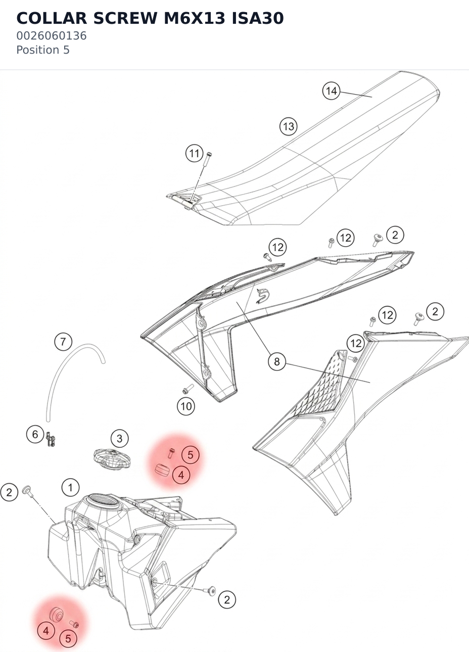 Diagram preview: COLLAR SCREW M6X13 ISA30 (0026060136)