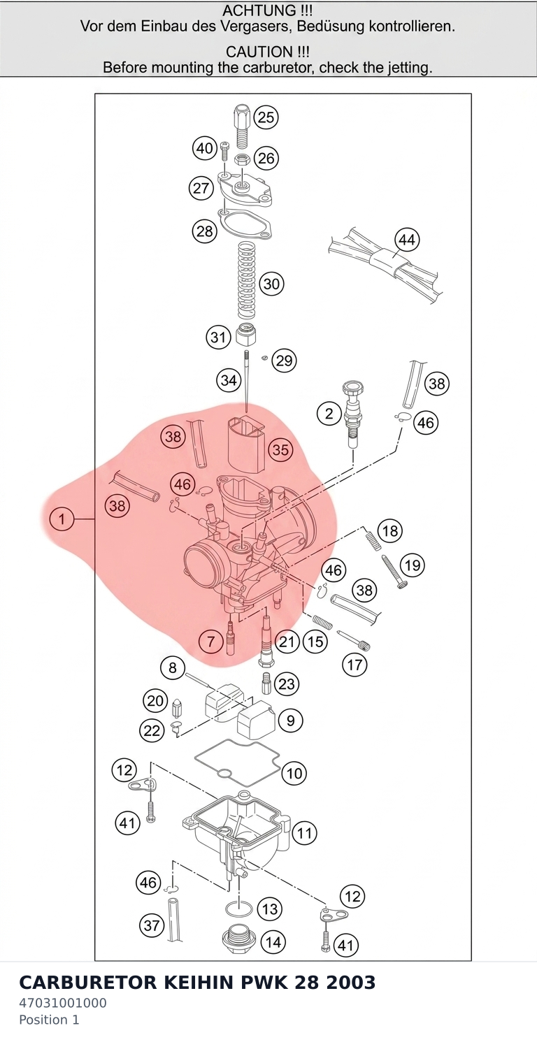 Diagram preview: CARBURETOR KEIHIN PWK 28 2003 (47031001000)