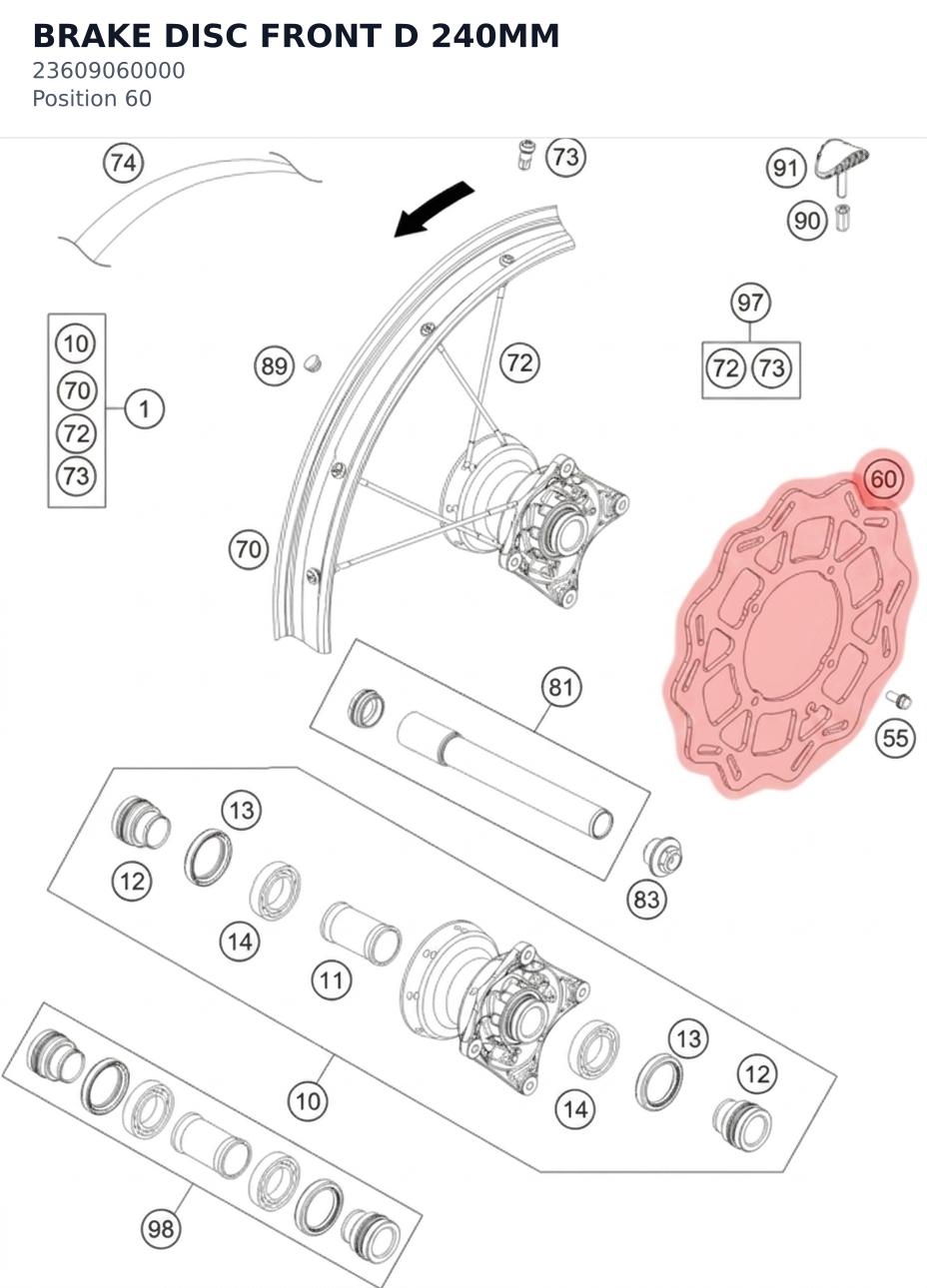 Diagram preview: BRAKE DISC FRONT D 240MM (23609060000)