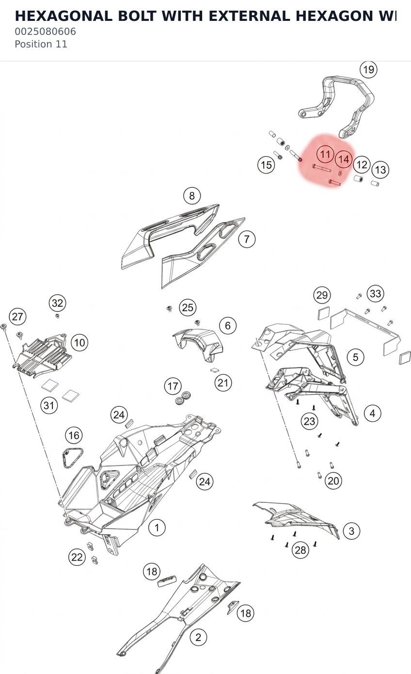 Diagram preview: HEXAGONAL BOLT WITH EXTERNAL HEXAGON WITH COLLAR M8X60 TX40 (0025080606)