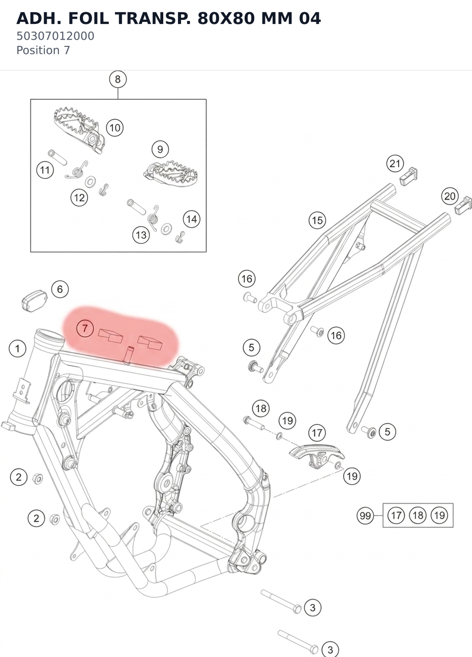 Diagram preview: ADH. FOIL TRANSP. 80X80 MM 04 (50307012000)