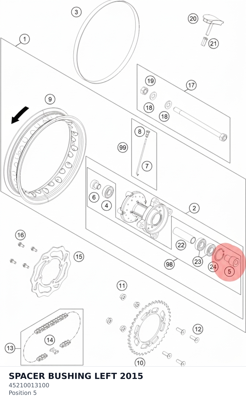 Diagram preview: SPACER BUSHING LEFT 2015 (45210013100)