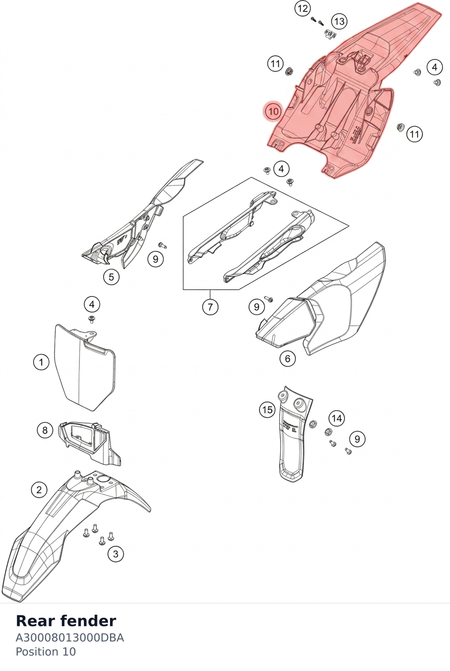 Diagram preview: Rear fender (A30008013000DBA)