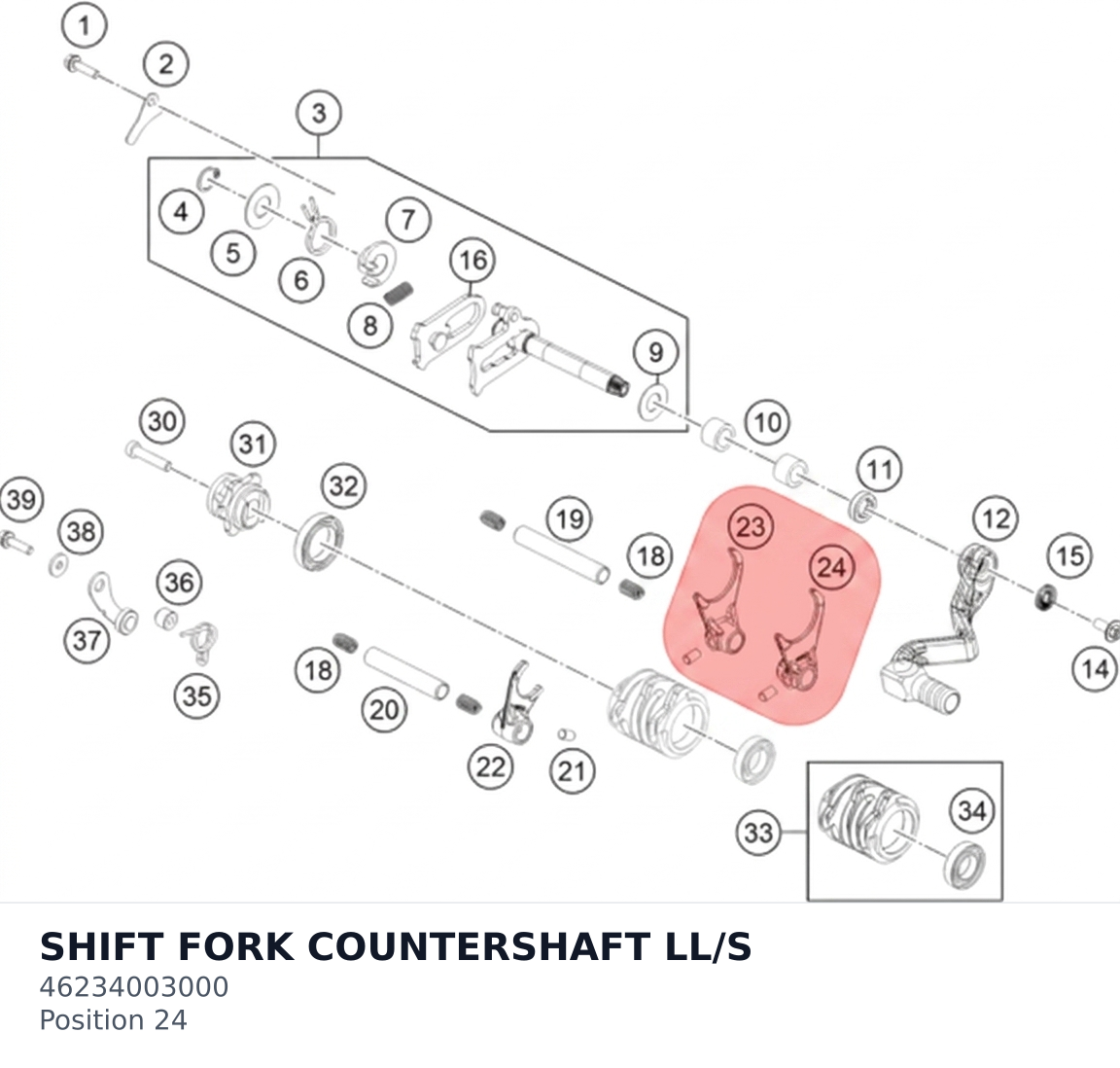 Diagram preview: SHIFT FORK COUNTERSHAFT LL/S (46234003000)