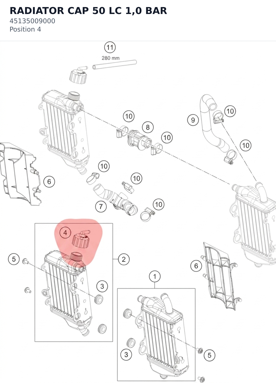 Diagram preview: RADIATOR CAP 50 LC 1,0 BAR (45135009000)