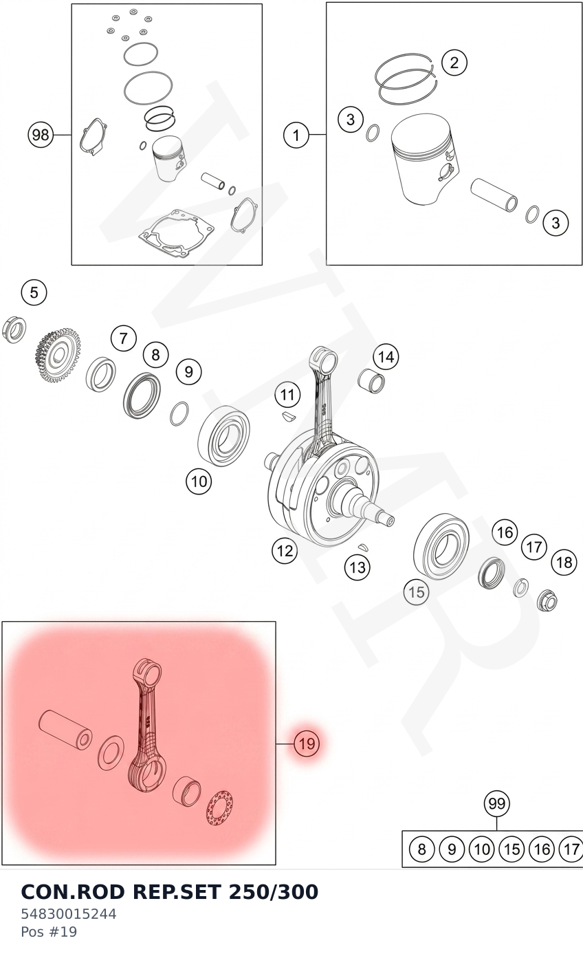 Diagram preview: CON.ROD REP.SET 250/300 (54830015244)