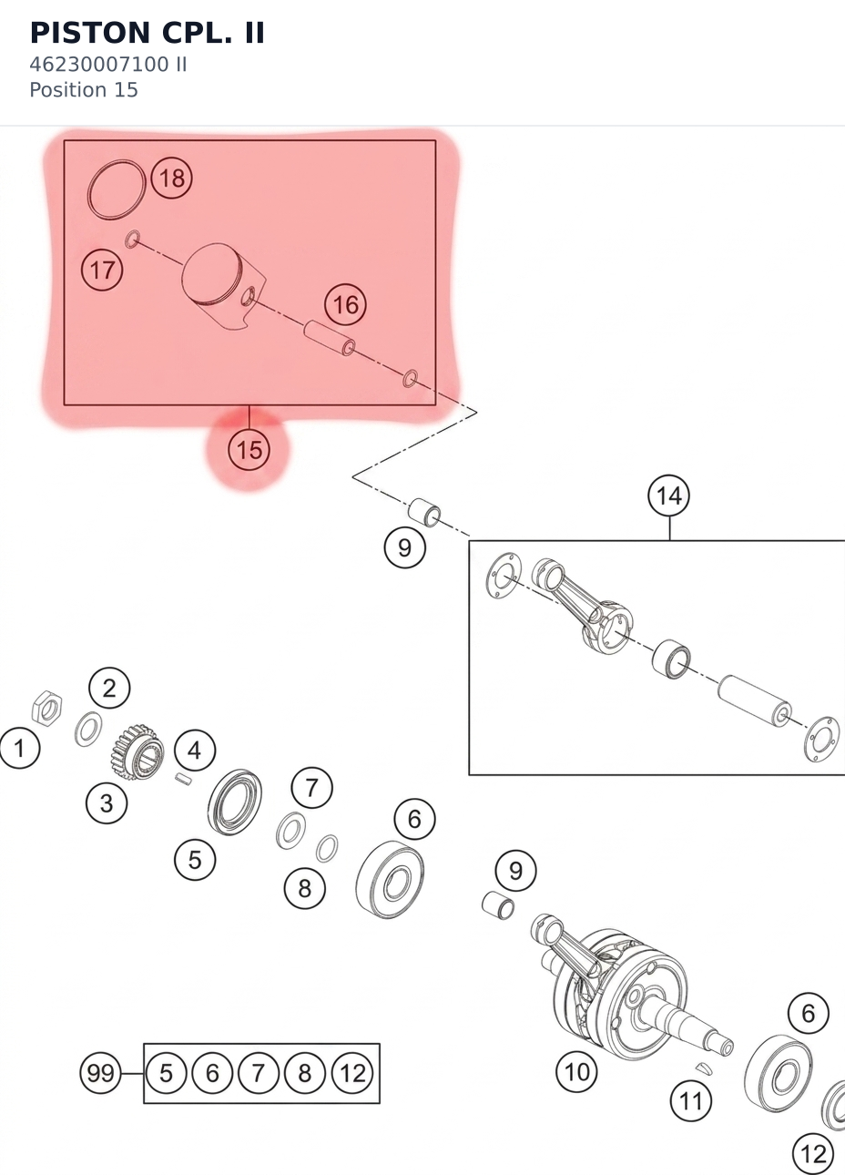 Diagram preview: PISTON CPL. II (46230007100 II)
