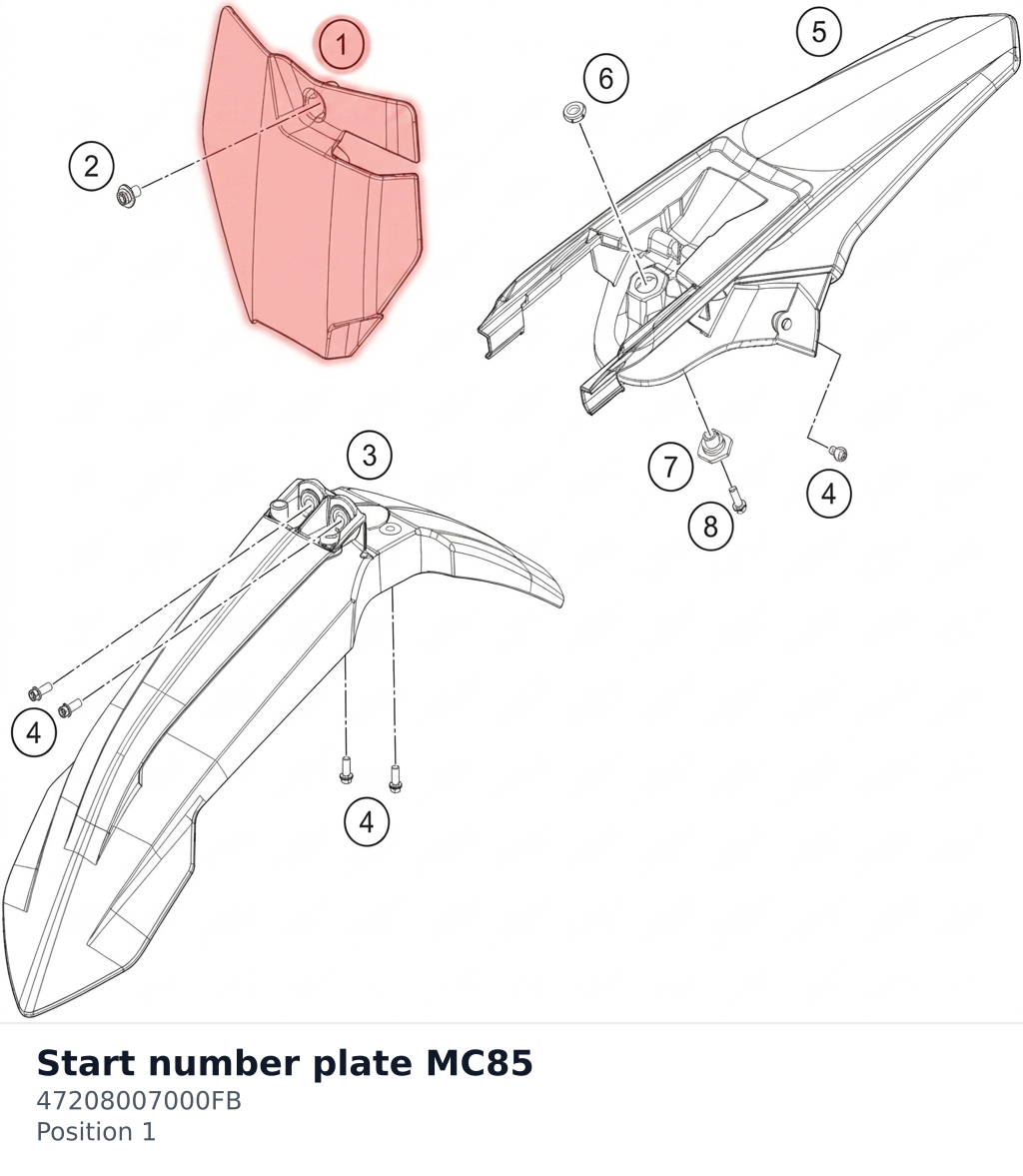 Diagram preview: Start number plate MC85 (47208007000FB)