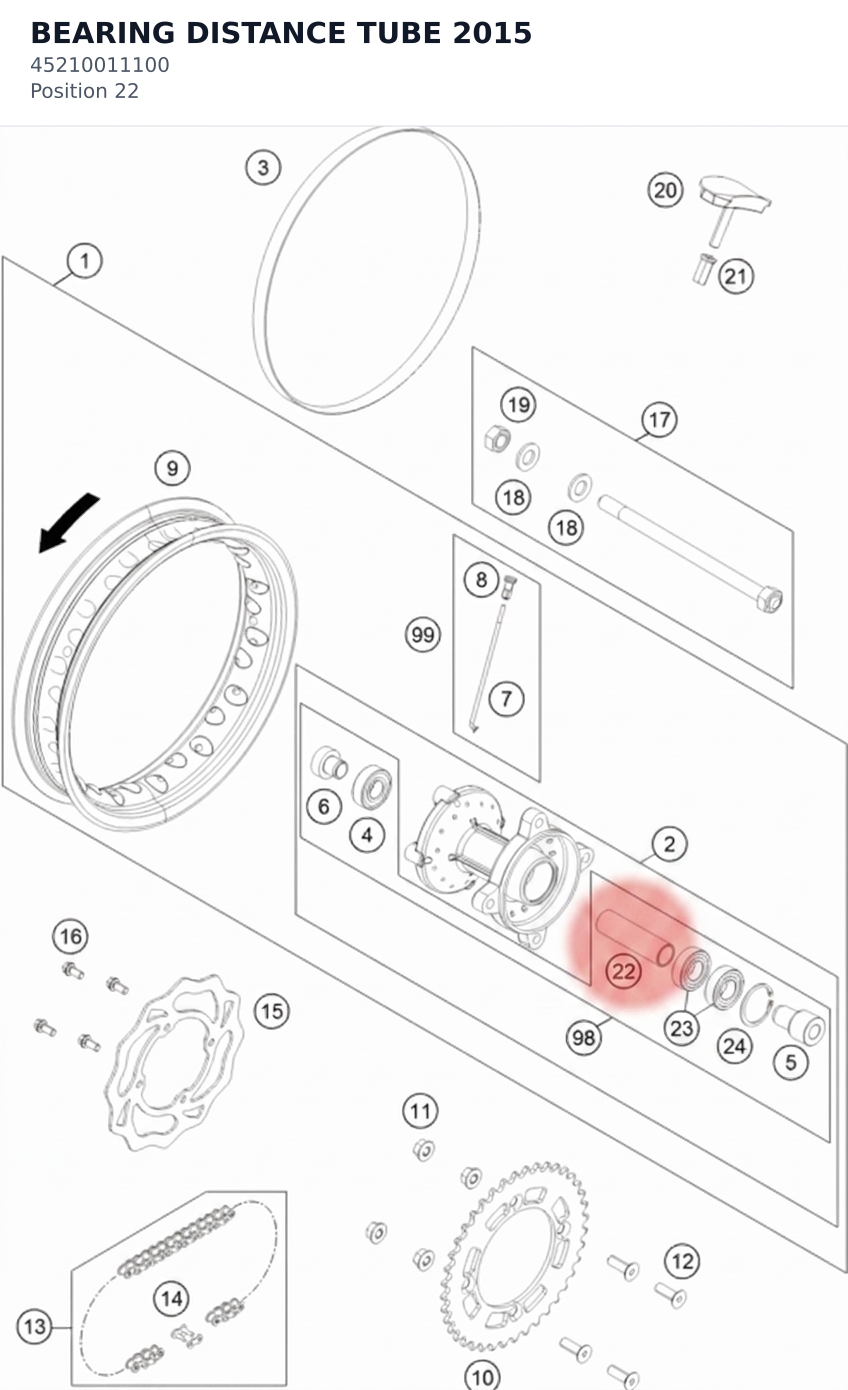 Diagram preview: BEARING DISTANCE TUBE 2015 (45210011100)