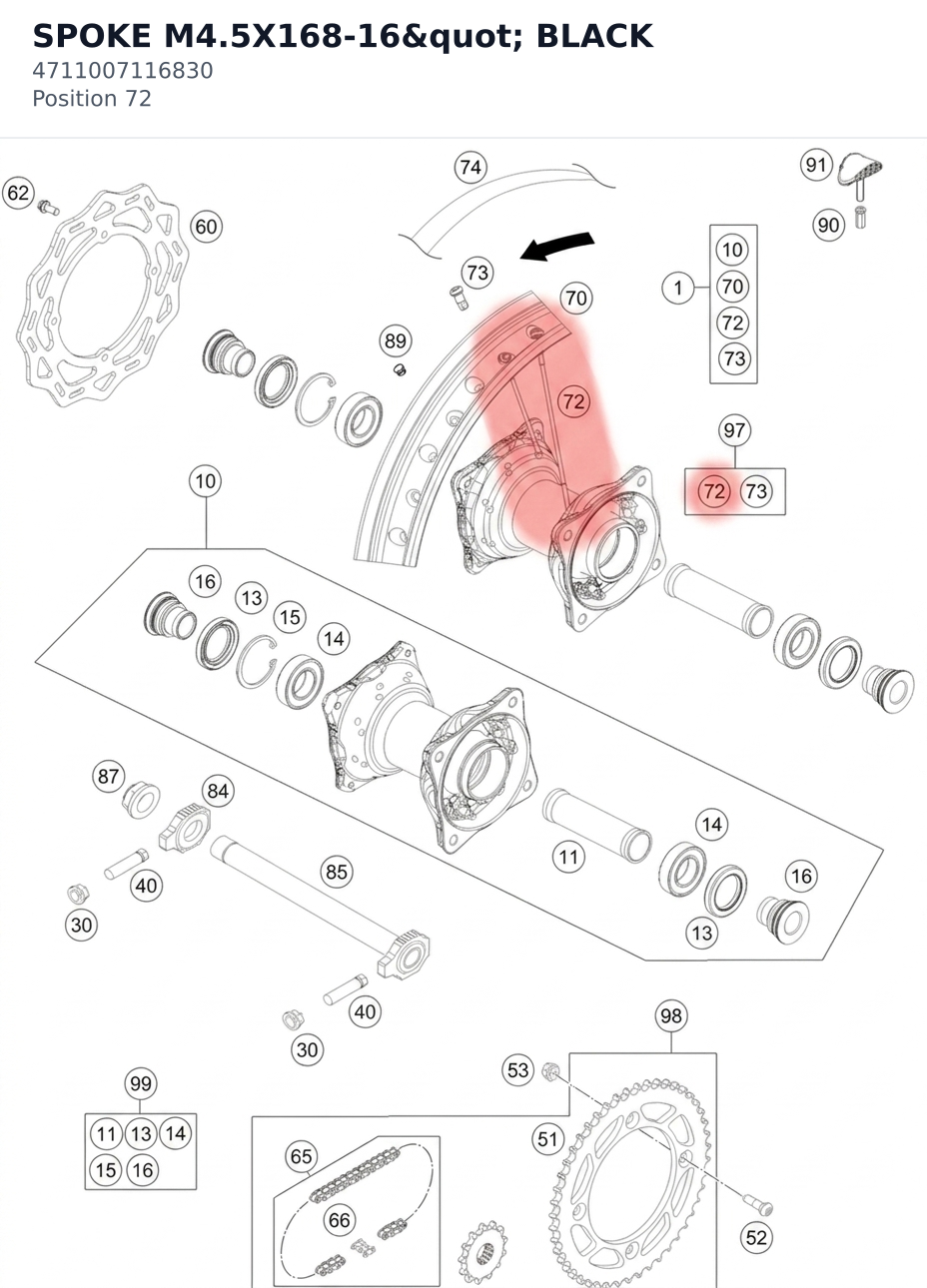 Diagram preview: SPOKE M4.5X168-16" BLACK (4711007116830)