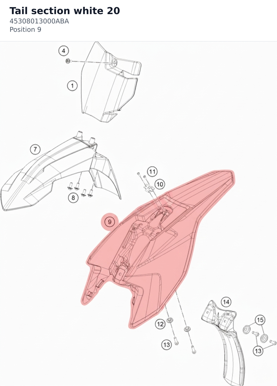 Diagram preview: Tail section white 20 (45308013000ABA)