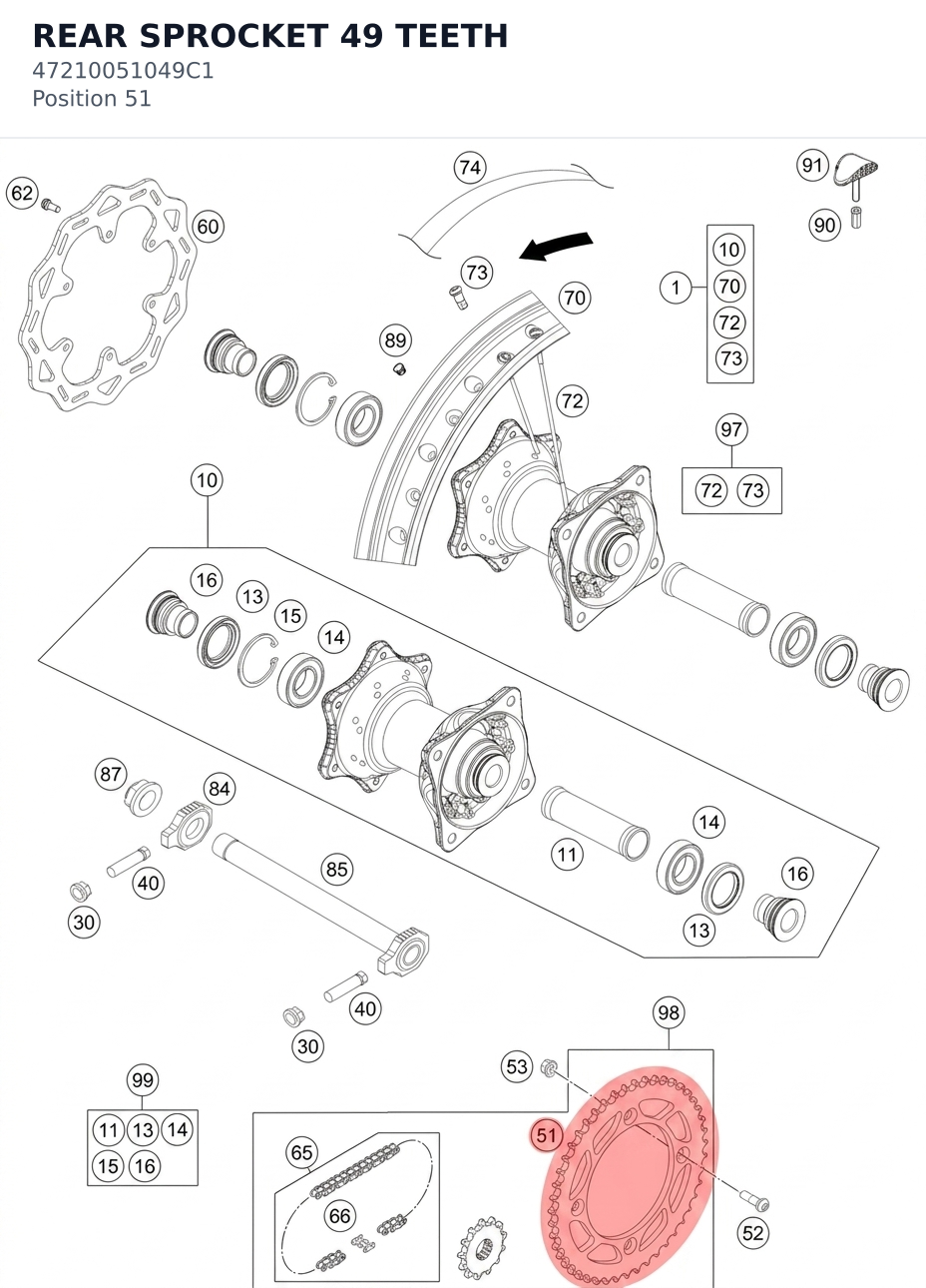 Diagram preview: REAR SPROCKET 49 TEETH (47210051049C1)