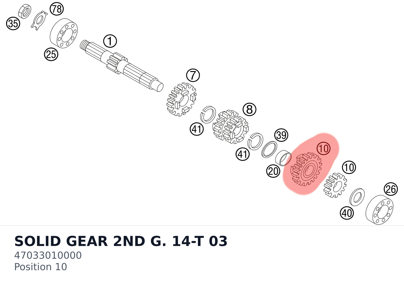 Diagram preview: SOLID GEAR 2ND G. 14-T 03 (47033010000)