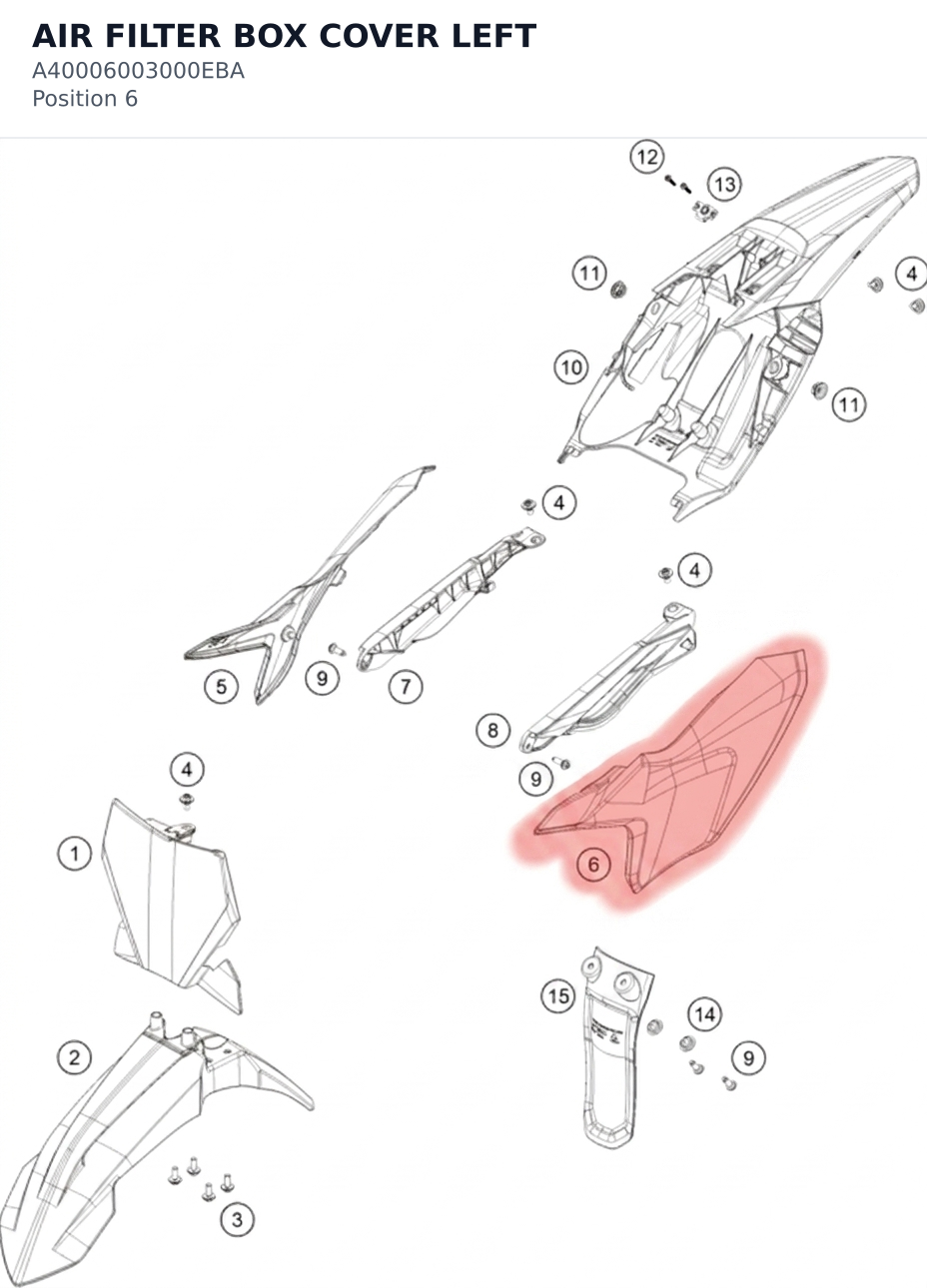 Diagram preview: AIR FILTER BOX COVER LEFT (A40006003000EBA)