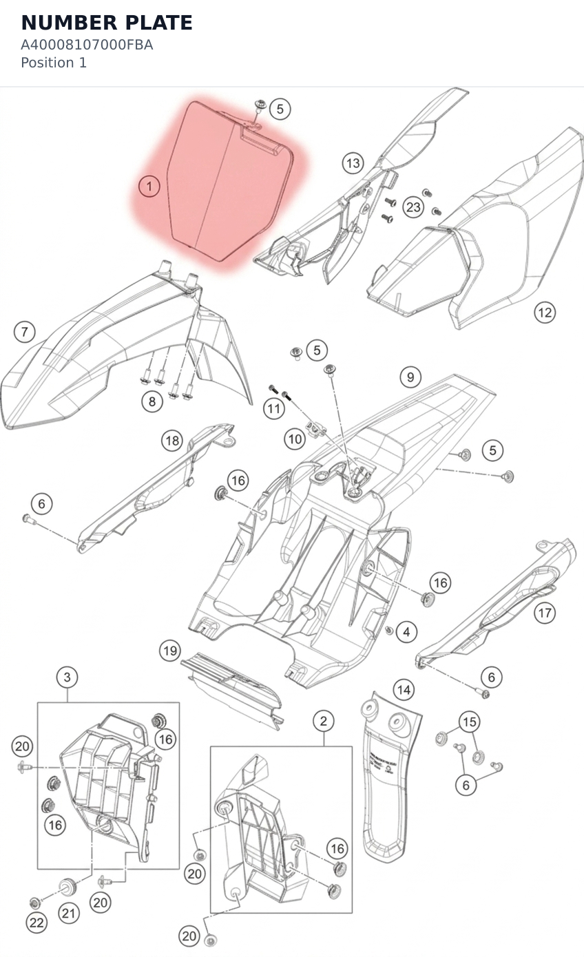 Diagram preview: NUMBER PLATE (A40008107000FBA)