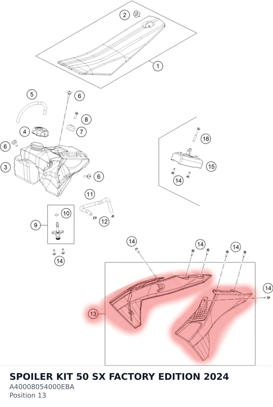 Diagram preview: SPOILER KIT 50 SX FACTORY EDITION 2024 (A40008054000EBA)