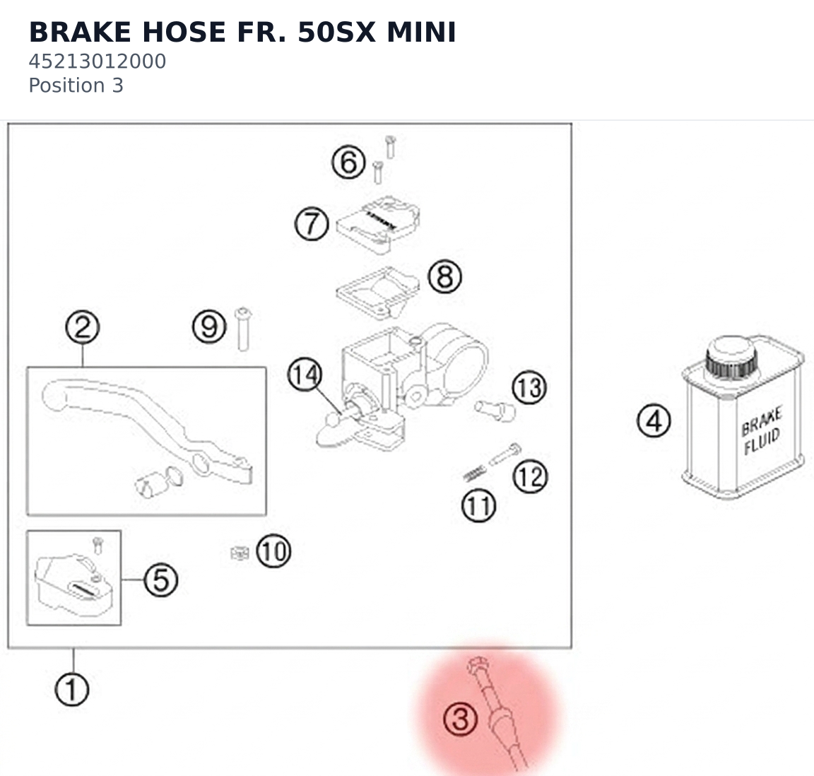 Diagram preview: BRAKE HOSE FR. 50SX MINI (45213012000)