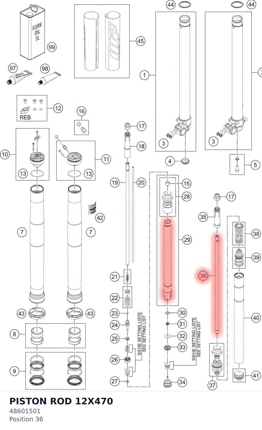 Diagram preview: PISTON ROD 12X470 (48601501)