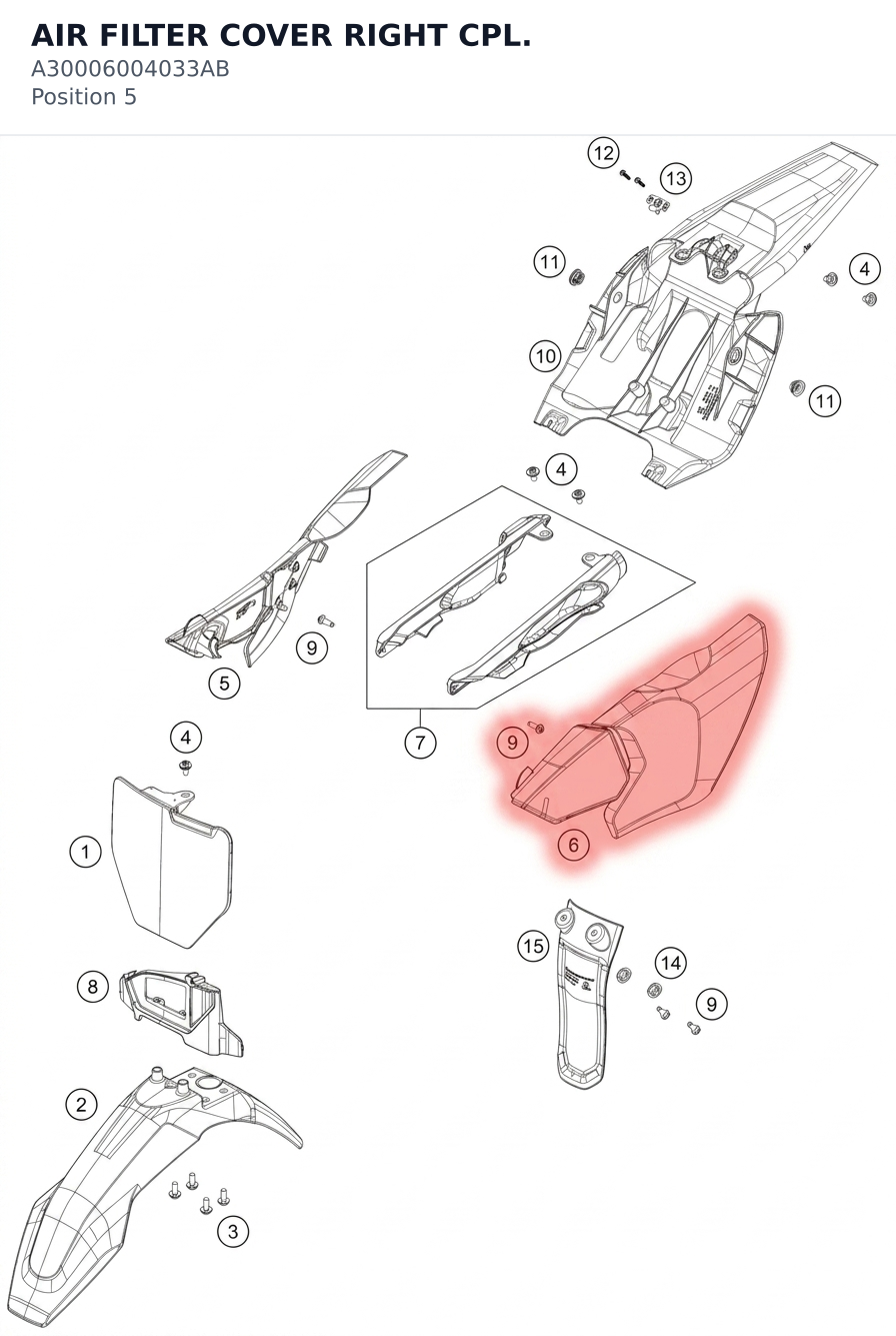 Diagram preview: AIR FILTER COVER RIGHT CPL. (A30006004033AB)