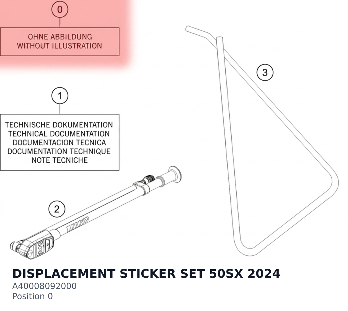 Diagram preview: DISPLACEMENT STICKER SET 50SX 2024 (A40008092000)