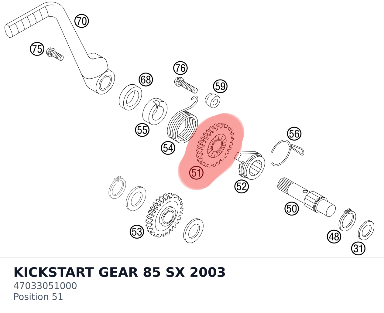 Diagram preview: KICKSTART GEAR 85 SX 2003 (47033051000)