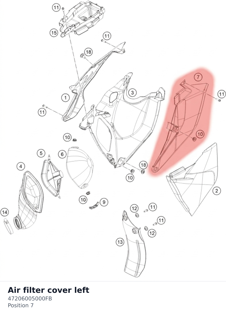 Diagram preview: Air filter cover left (47206005000FB)