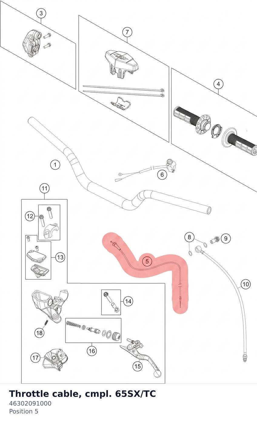 Diagram preview: Throttle cable, cmpl. 65SX/TC (46302091000)