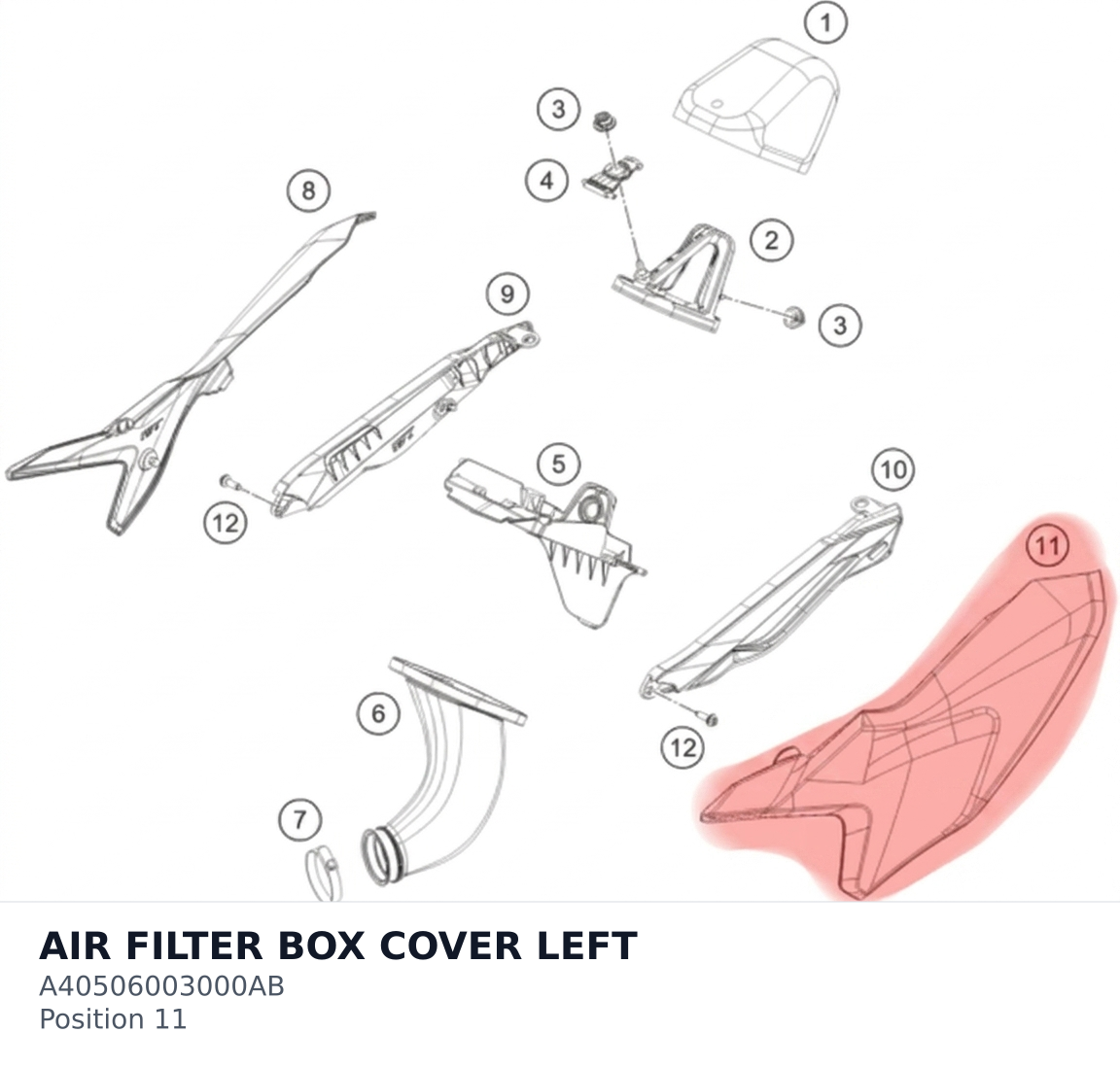 Diagram preview: AIR FILTER BOX COVER LEFT (A40506003000AB)