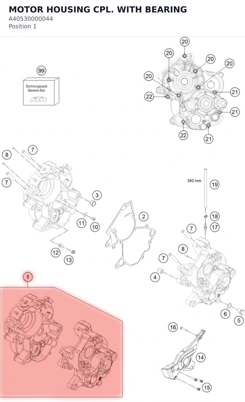 Diagram preview: MOTOR HOUSING CPL. WITH BEARING (A40530000044)