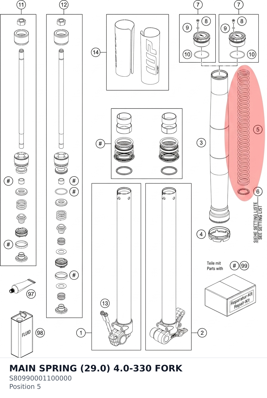 Diagram preview: MAIN SPRING (29.0) 4.0-330 FORK (S80990001100000)