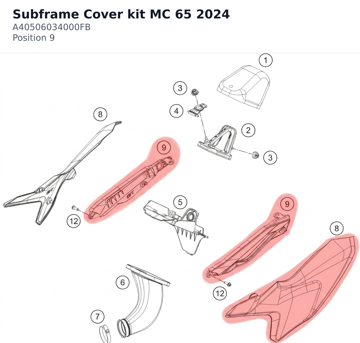 Diagram preview: Subframe Cover kit MC 65 2024 (A40506034000FB)