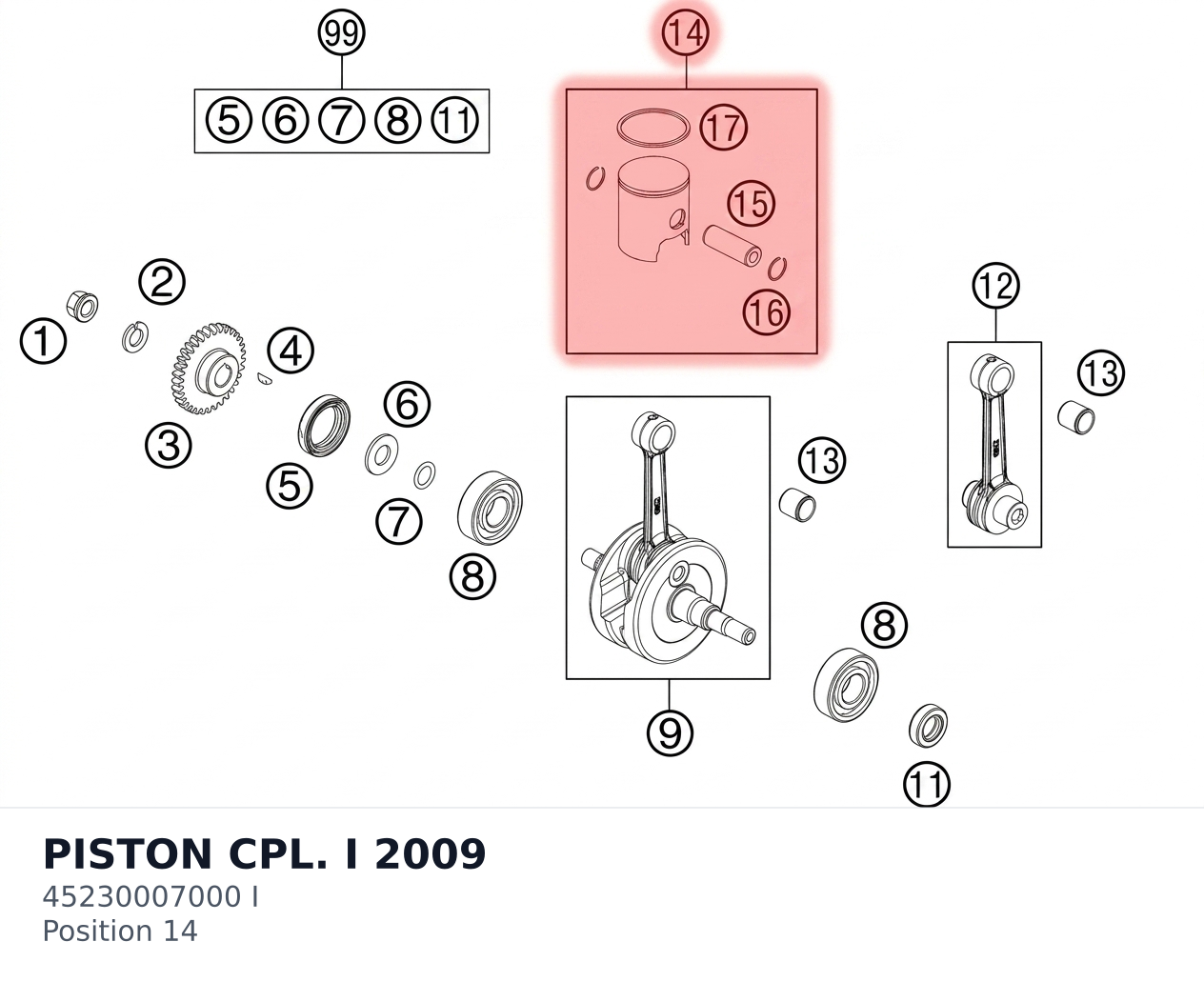 Diagram preview: PISTON CPL. I 2009 (45230007000 I)