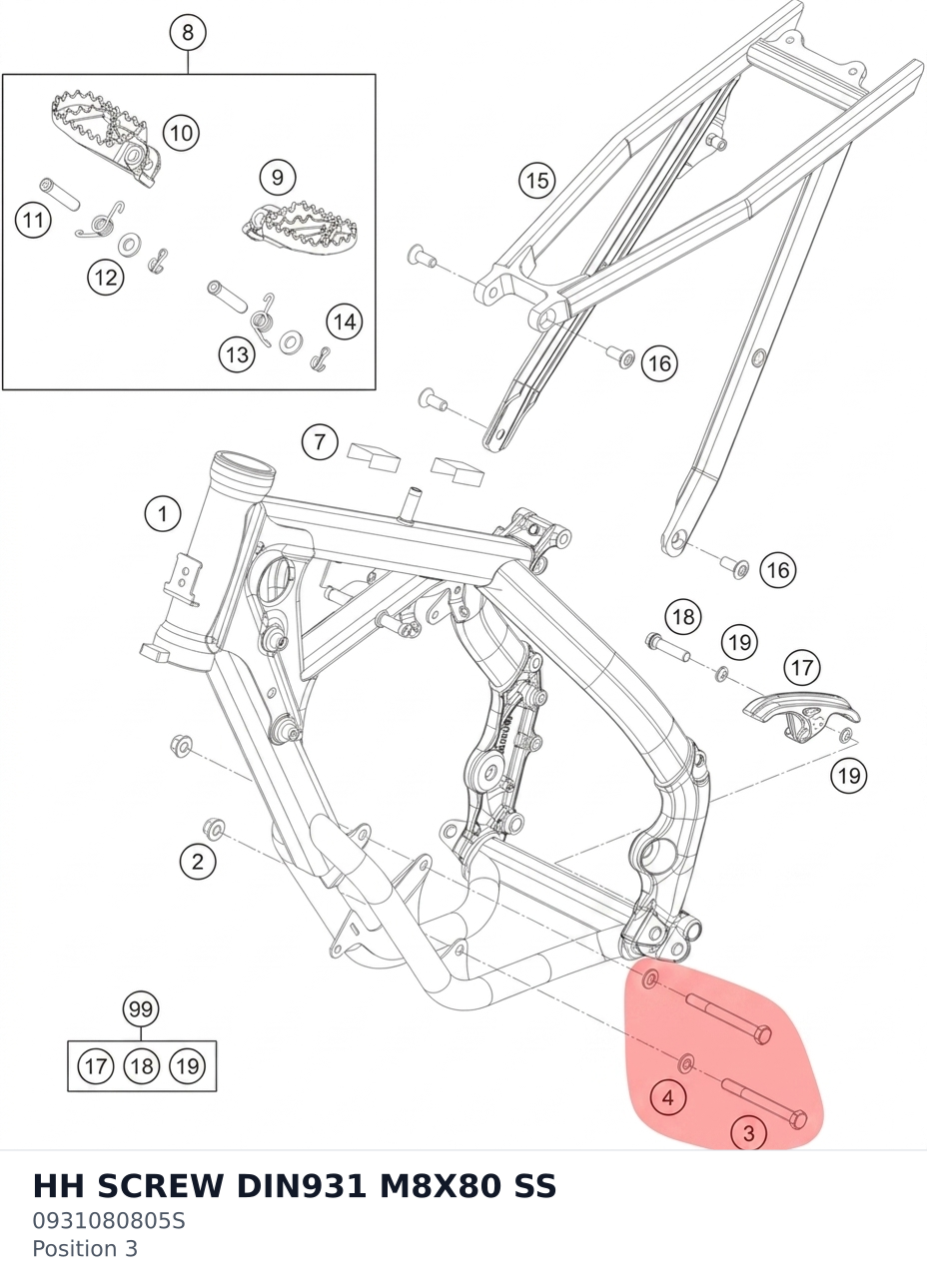 Diagram preview: HH SCREW DIN931 M8X80 SS (0931080805S)