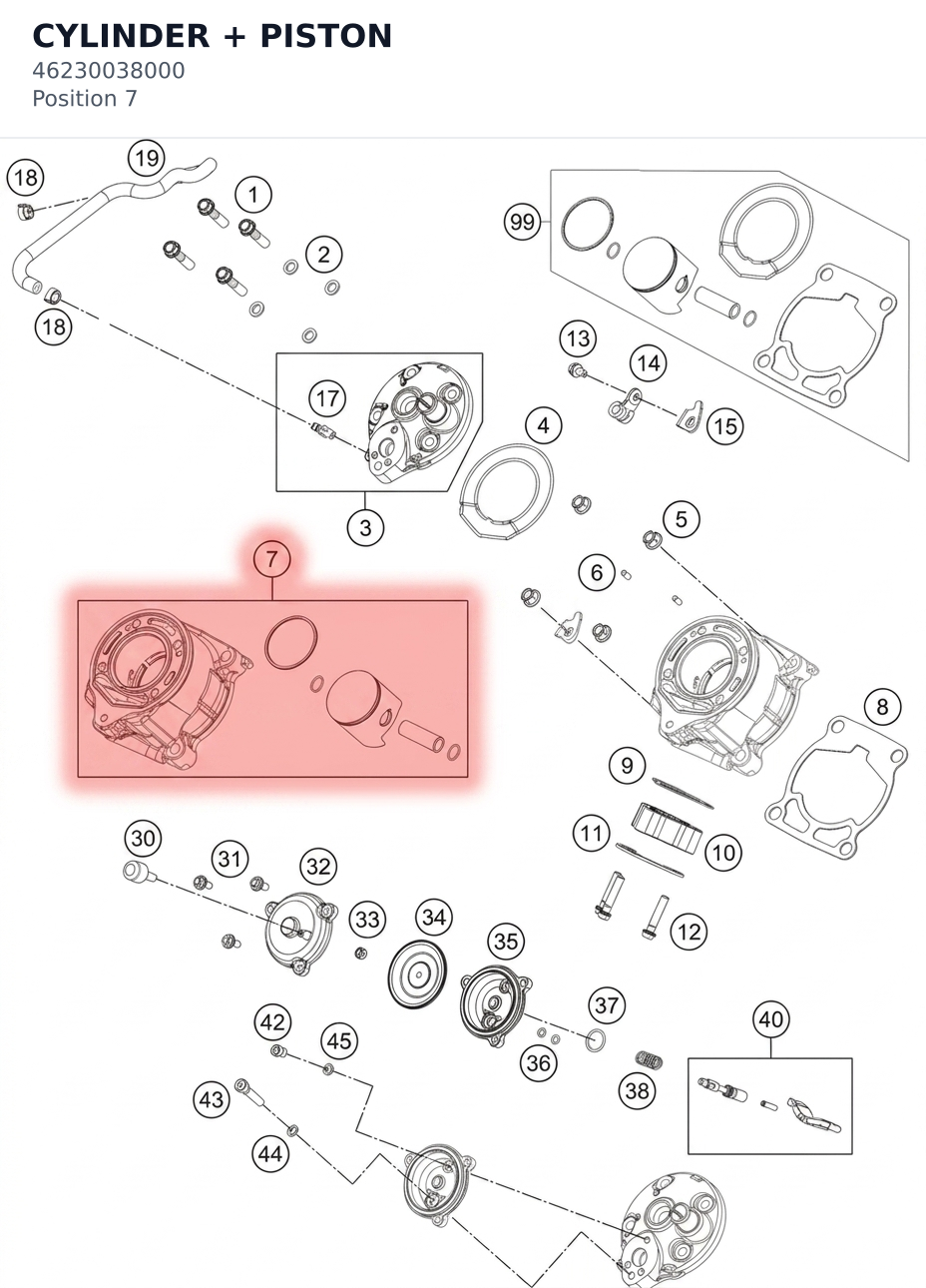 Diagram preview: CYLINDER + PISTON (46230038000)