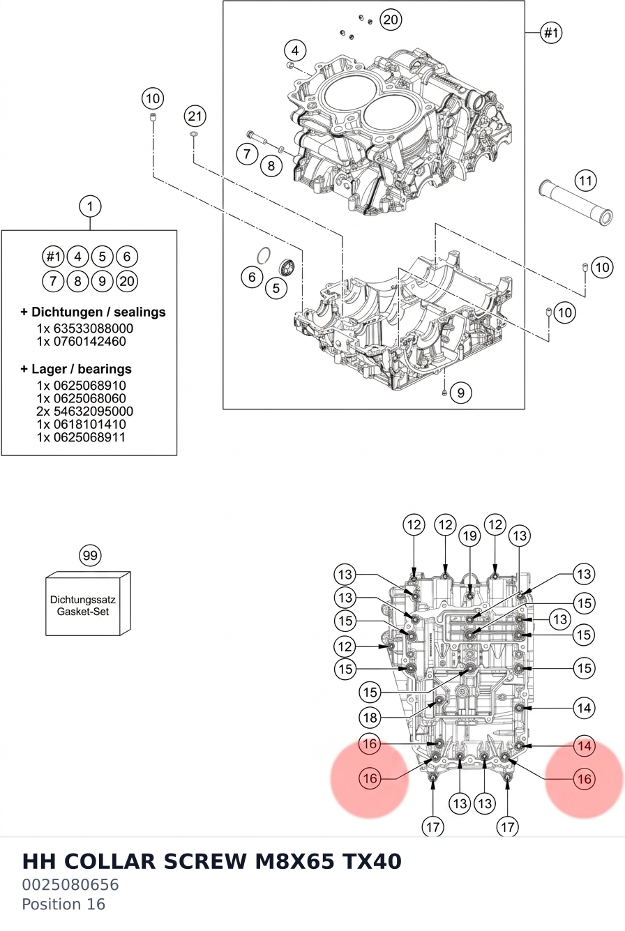Diagram preview: HH COLLAR SCREW M8X65 TX40 (0025080656)